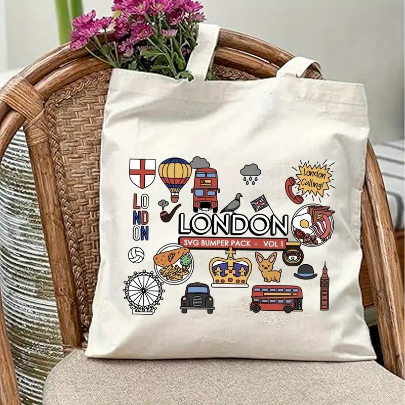 Women Bags Uk - London UK Graphic Canvas Tote Bag,