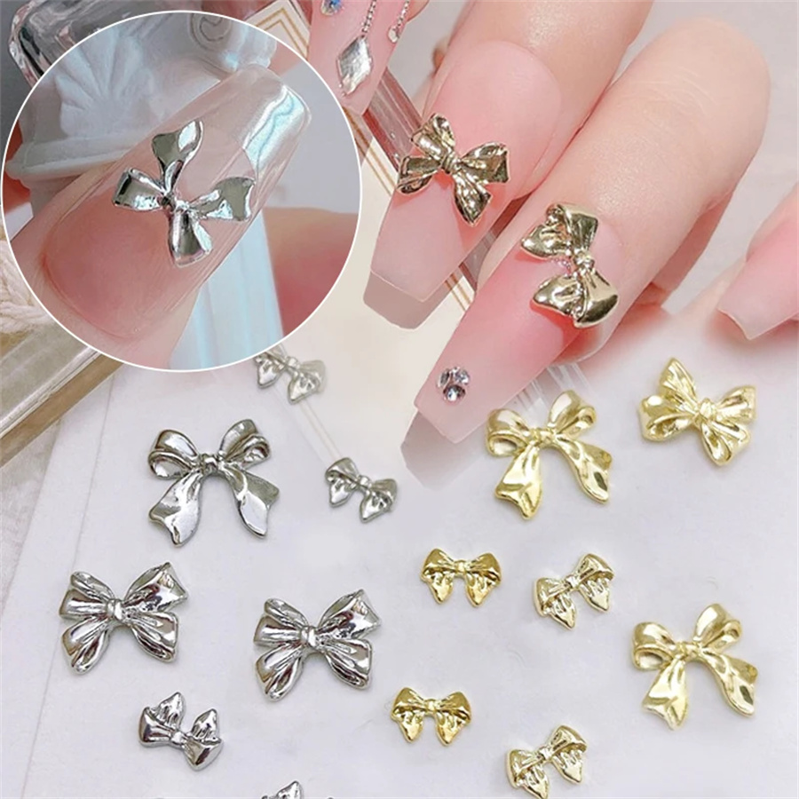 Women Bags Grey - 10pcs/Bag Metal 3D Bowknot Grey Gold