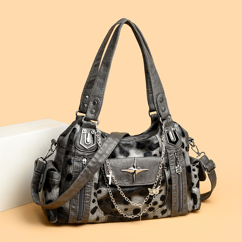 Women Bags Grey - Grey Leopard Print Hangbag Cross Star