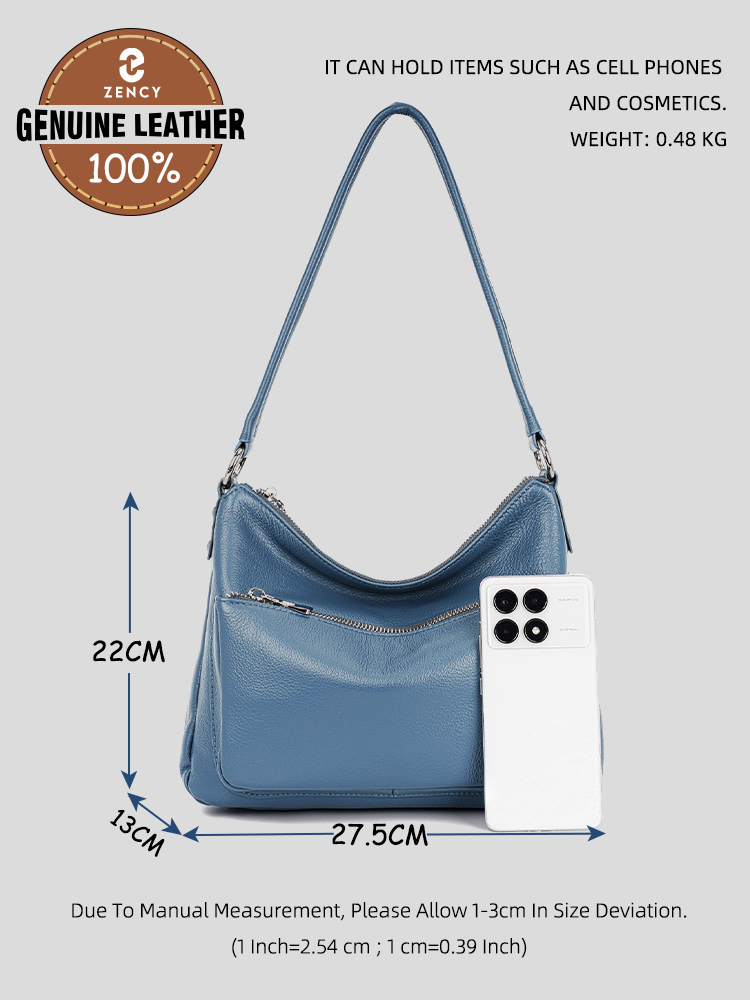 Zency Cowhide Leather Handbag  - Women Bags Grey recension och pris